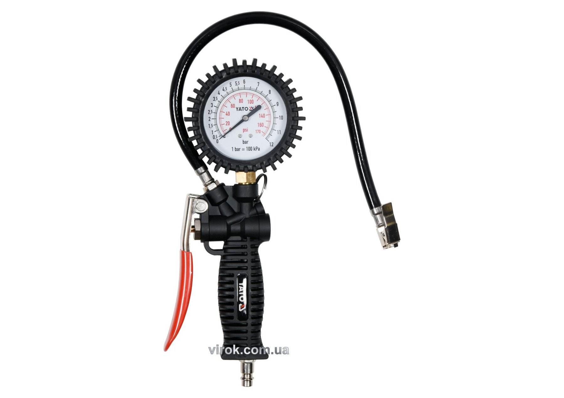 YATO Пістолет для накачування шин YATO з манометром P ≤ 0.8 MPa, Ø= 1/4", шланг l= 440 мм  | YT-2370