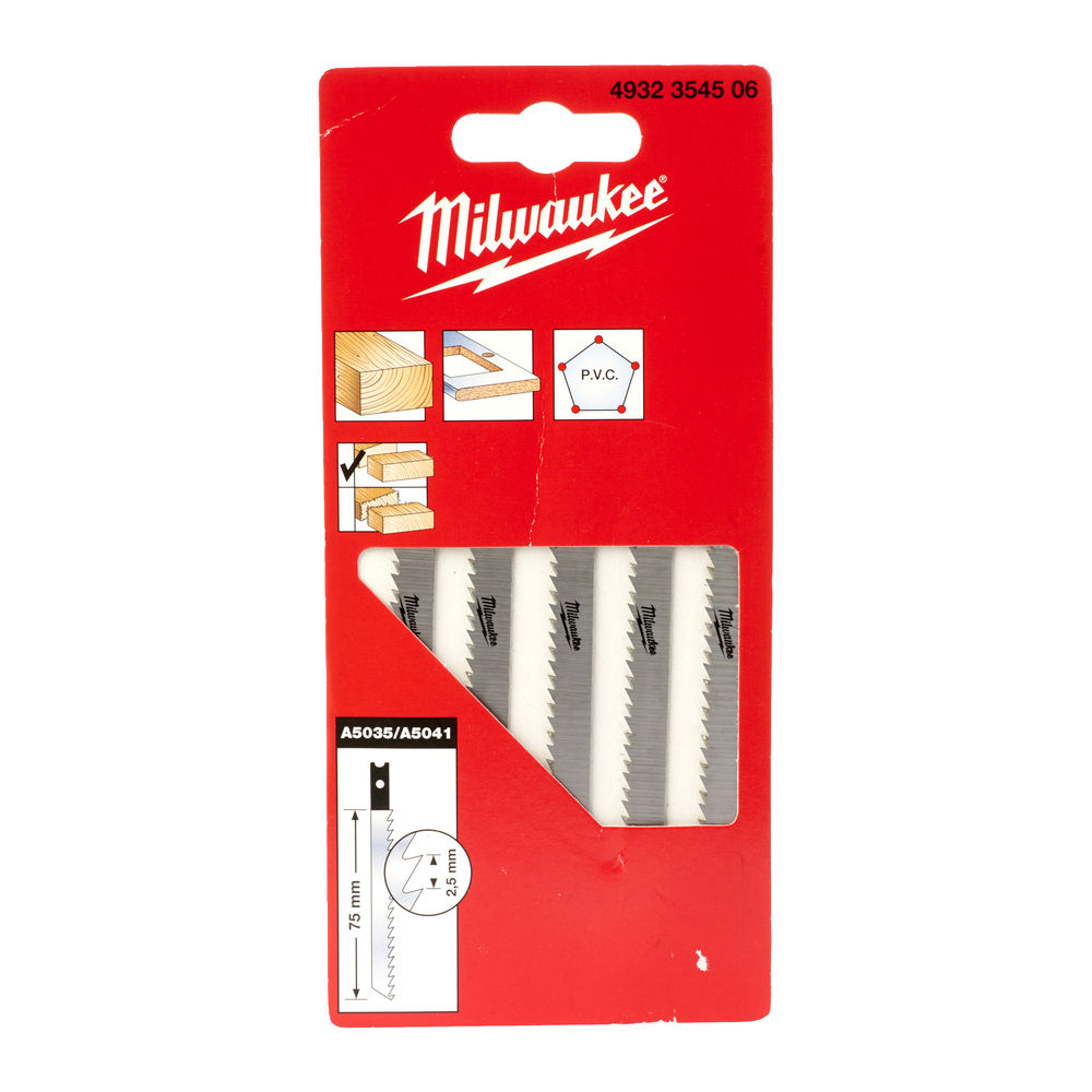 MILWAUKEE Полотна для лобзика А5035/А5041 , 75мм/ крок зуба 2,5мм, (5шт) | 4932354506