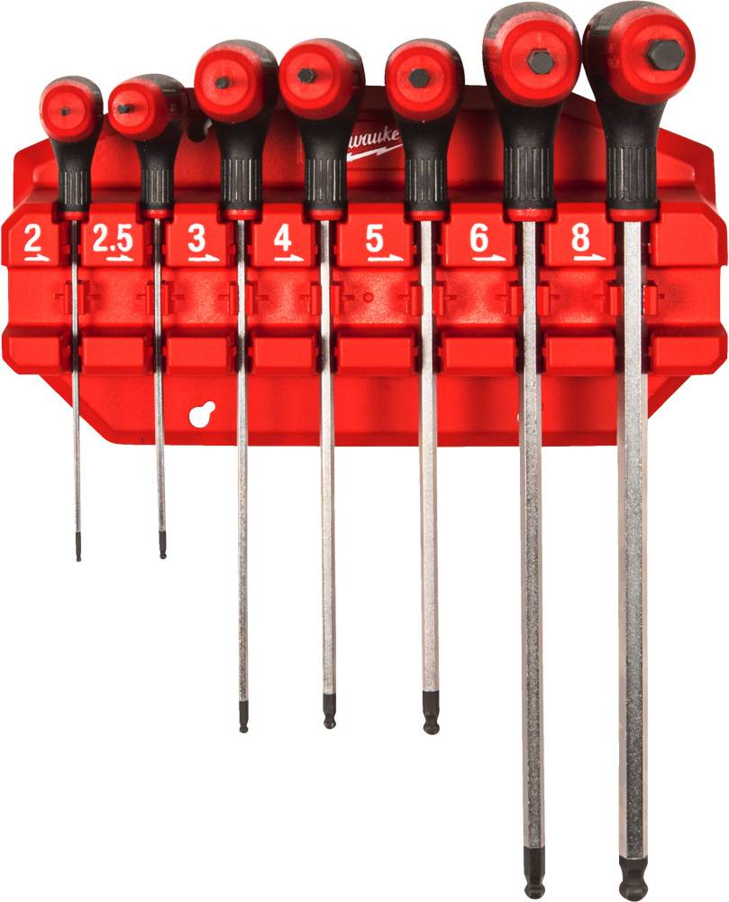 MILWAUKEE Набір ключів Г-образних з комфортною ручкою, Hex з кулькою, (2/2,5/3/4/5/6/8мм) (7шт) плас