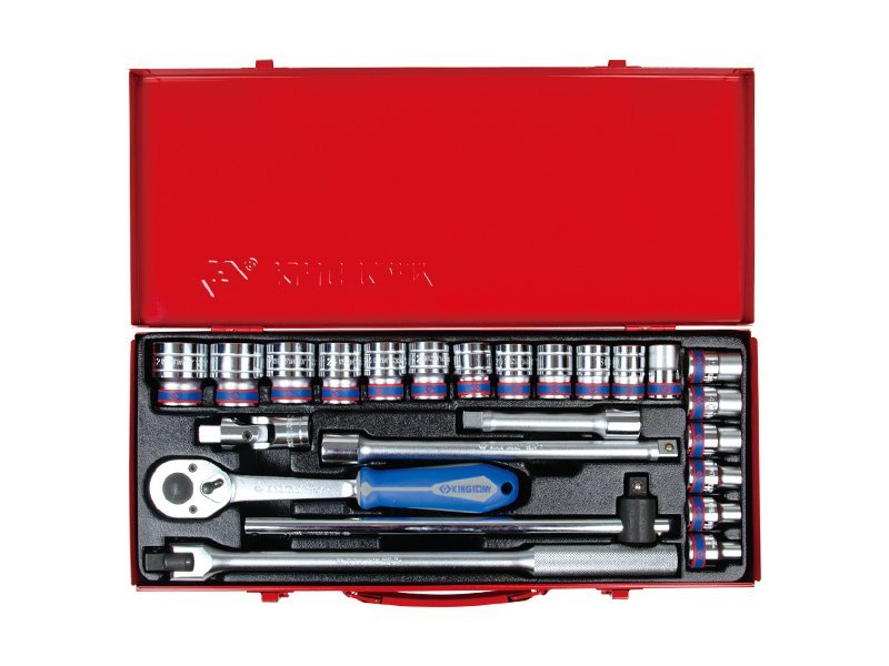 KING TONY Набор головок 1/2" 24 ед. 6-ти гранн. (трещетка с резиновой ручкой) | 4526MR03