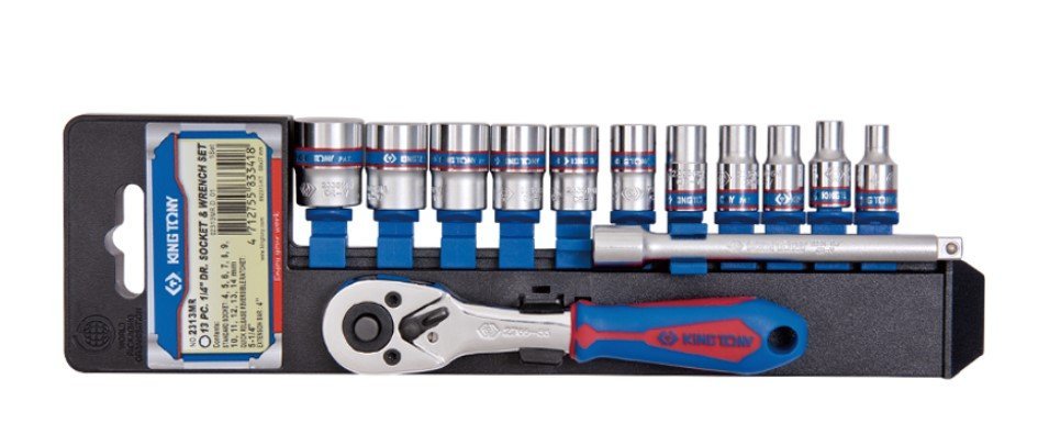 KING TONY Набор головок 1/4" 13 ед. 6-ти гранные (8-13mm) в холдере | 2313MR