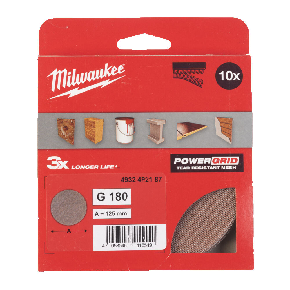 MILWAUKEE Сітка шліфувальна PG Mesh HL, Ø125мм, зерно 180, (10шт) | 4932492187