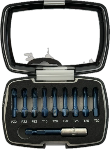 Набір насадок викруткових Blueshock USH: 1/4"х 30 мм, PZ2-3; T15-20-25-30, магнітний тримач, 10 ел.