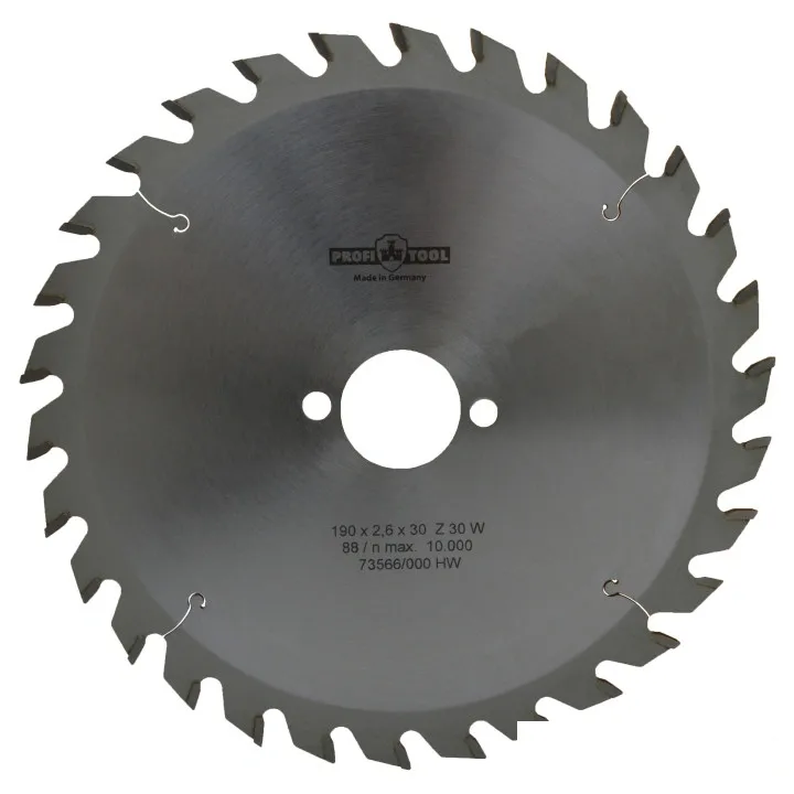 Диск пильный по дереву 190х2.6х1.6х30 мм, Z=30, форма зуба W (ATB), продольный рез PROFITOOL