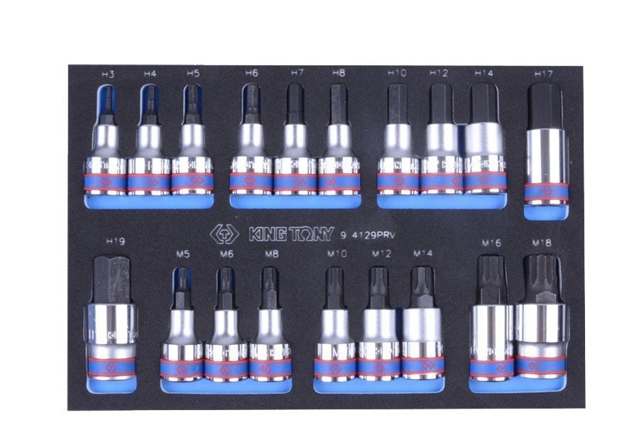 KING TONY Набор торцевых головок 1/2" HEX и SPLINE, ложемент, 19 пр. (EVA ложемент) | 9-4129PRV