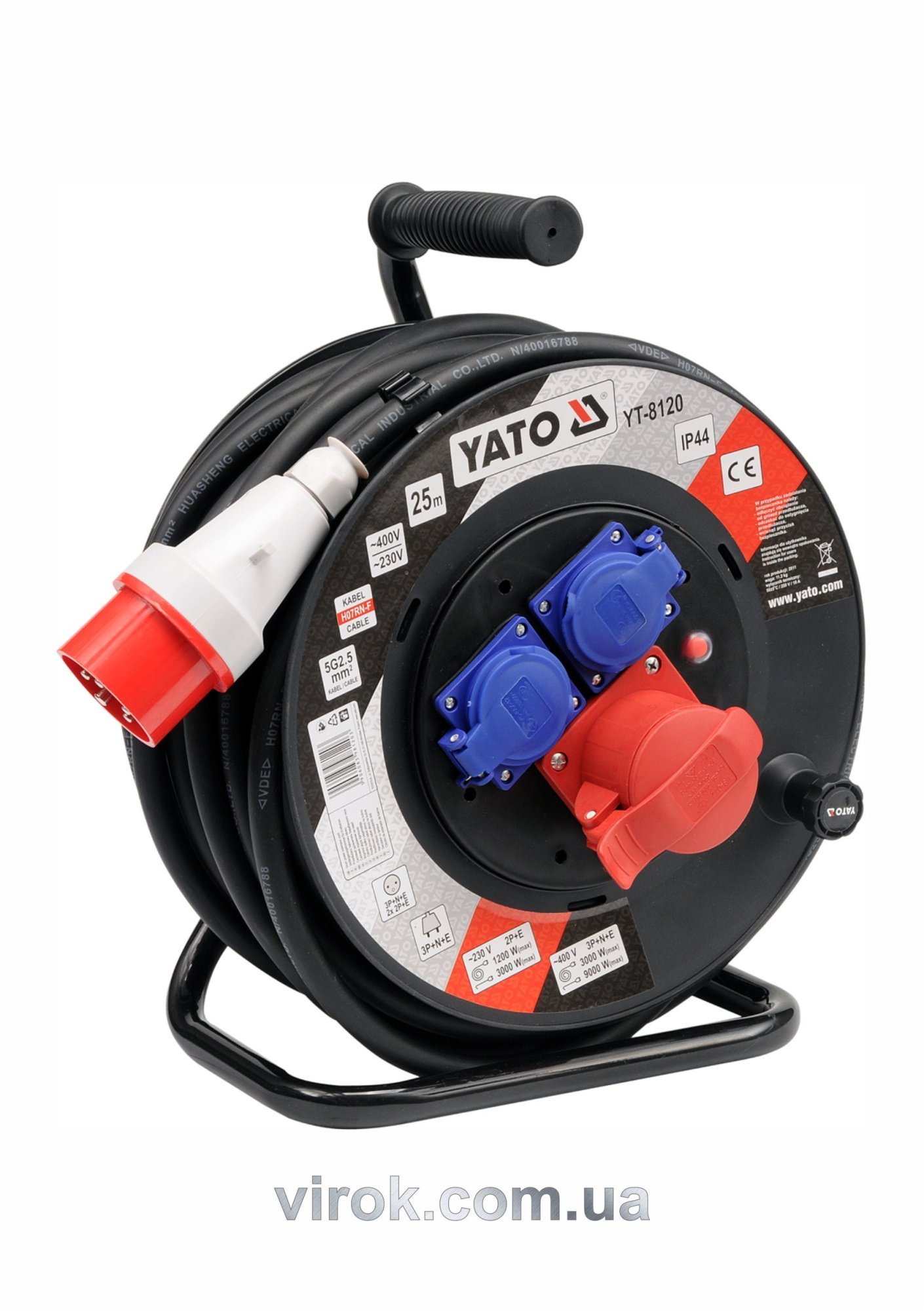 YATO Подовжувач мережевий YATO на котушці : L= 25 м. 5-жильний Ø=2,5 мм²  | YT-8120