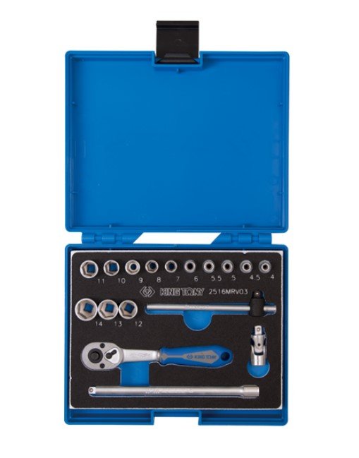 KING TONY Набор головок 1/4" 17 ед. 6-ти гранные, (4-14mm) | 2516MRV03