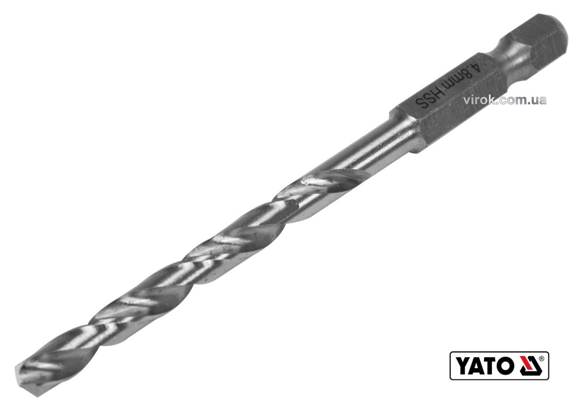 YATO Свердло по металу YATO: HSS6542, Ø=4.8мм, HEX-1/4", l=86/52мм, для нержав., конструкт., легов. 