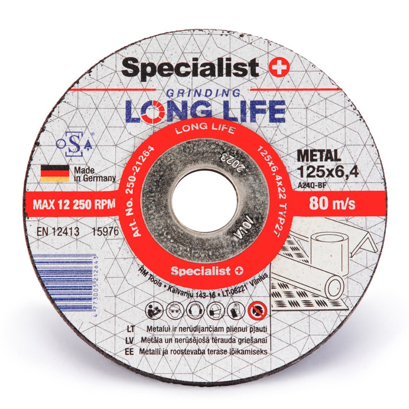 Specialist+ Диск шліфувальний для металу Specialist+ LONG LIFE 125x6,4x22 // 250-21264