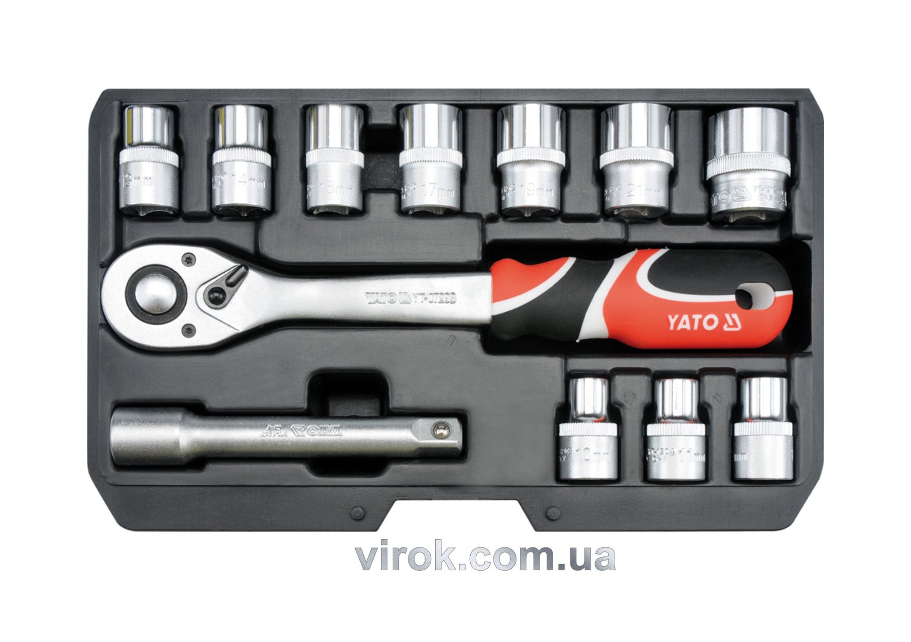 YATO Набір головок торцевих YATO : квадрат 1/2", М10-24 з тріщаткою, подовжувачем. 12 Шт.  | YT-3867