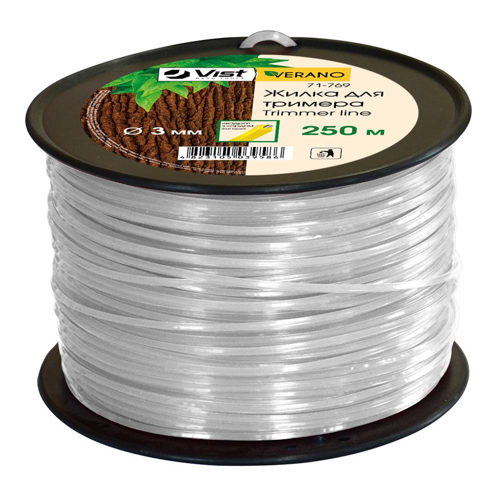 Жилка для тримера, квадрат з кордом, 3мм, 250м в бобіні VERANO | 71-769