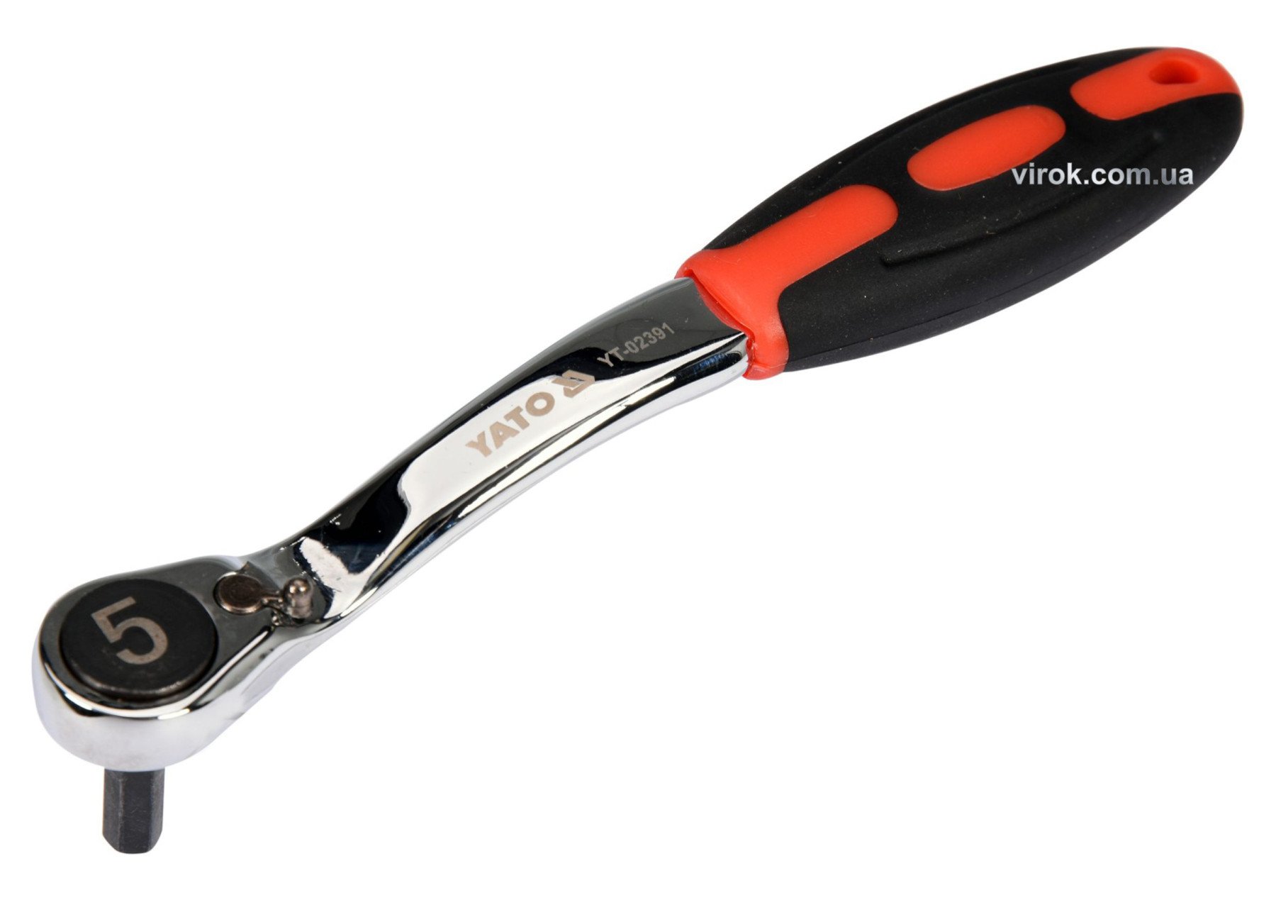 YATO Тріщатка з шестигранником, вигнута YATO: HEX5, HRC 42-48, 72T, Cr-V, з прогумованою ручкою (DW)