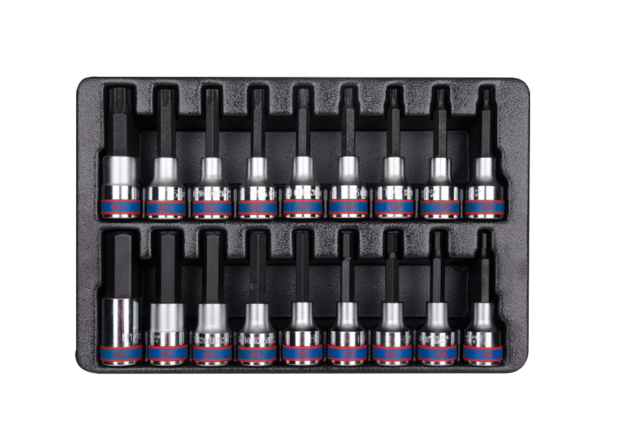 KING TONY Набор торцевых головок 1/2" HEX, TORX 18 предметов Т20-Т60, H4-17 мм, | 9-4138PR