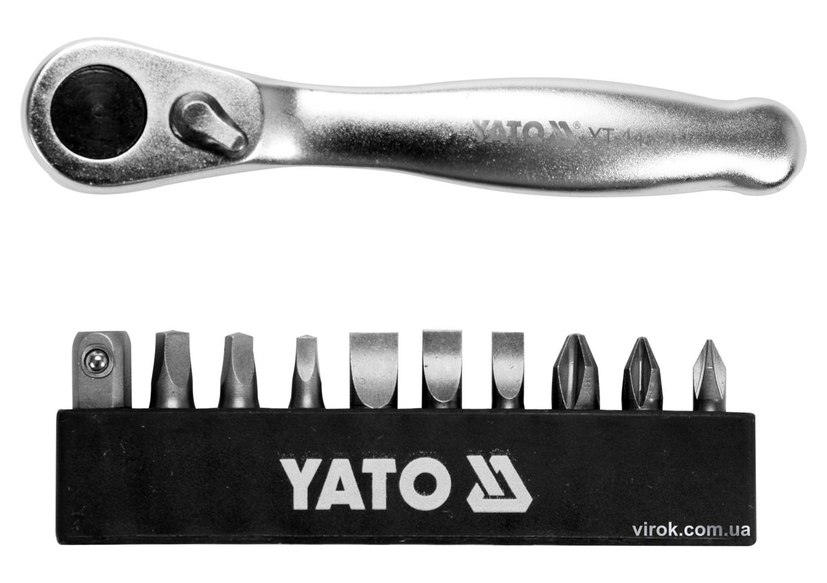 YATO Набір насадок викруткових з тріщаткою YATO : 1/4", PH, SL, SQ, L= 25 мм, 11 шт  | YT-14390