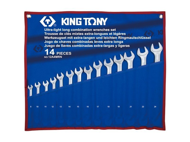 KING TONY Набор ключей комби удлиненных 14ед. (8-24 мм) чехол из треотона | 12A4MRN