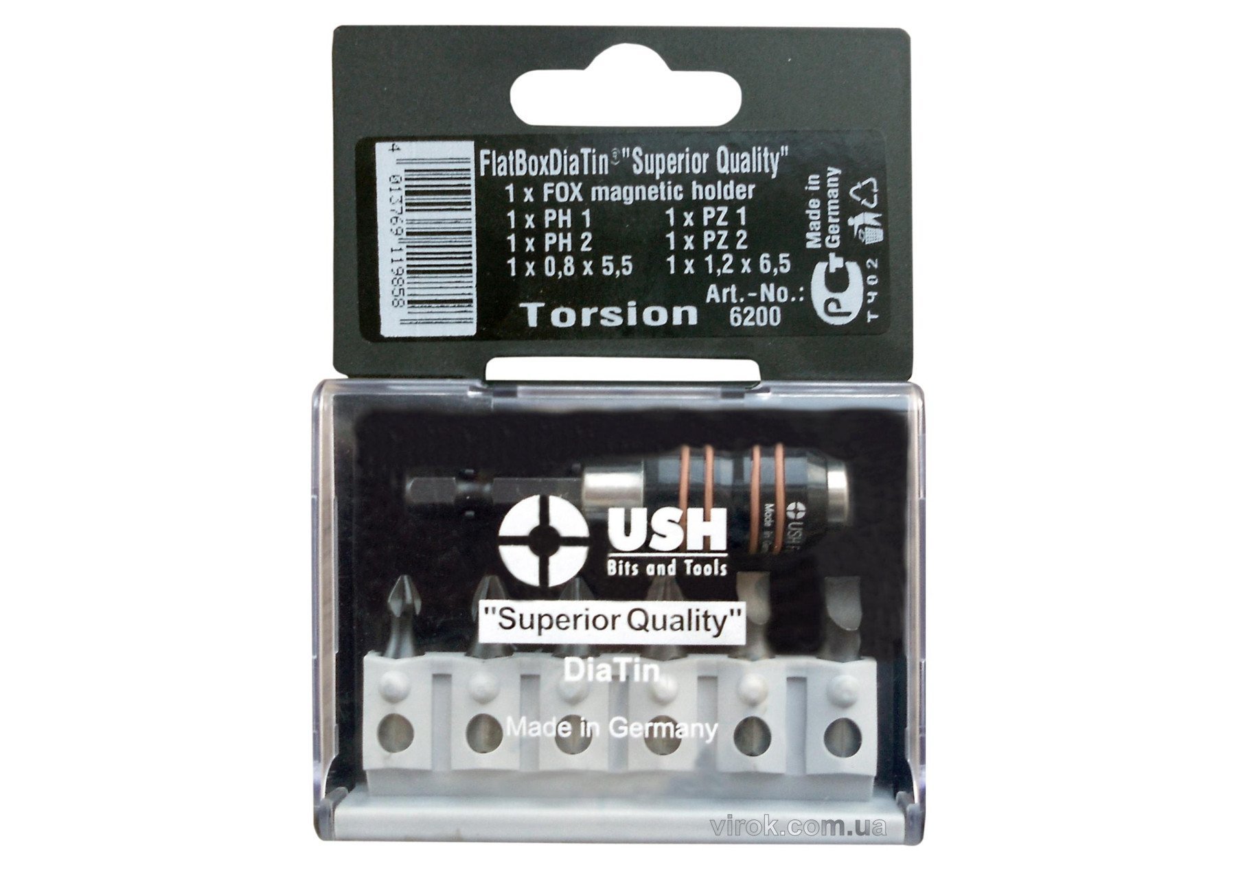 USH Набір насадок викруткових SUPERIOR Flatbox: DiaTin, алмаз напилення, тримач FOX 7 елем. (DW) | U