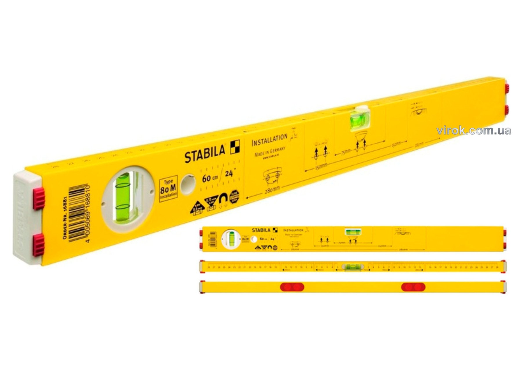 STABILA Рівень сантехніка Type 80 M Installation : L= 60 см, 2 капсули, магнітний, сантех-розмітка |