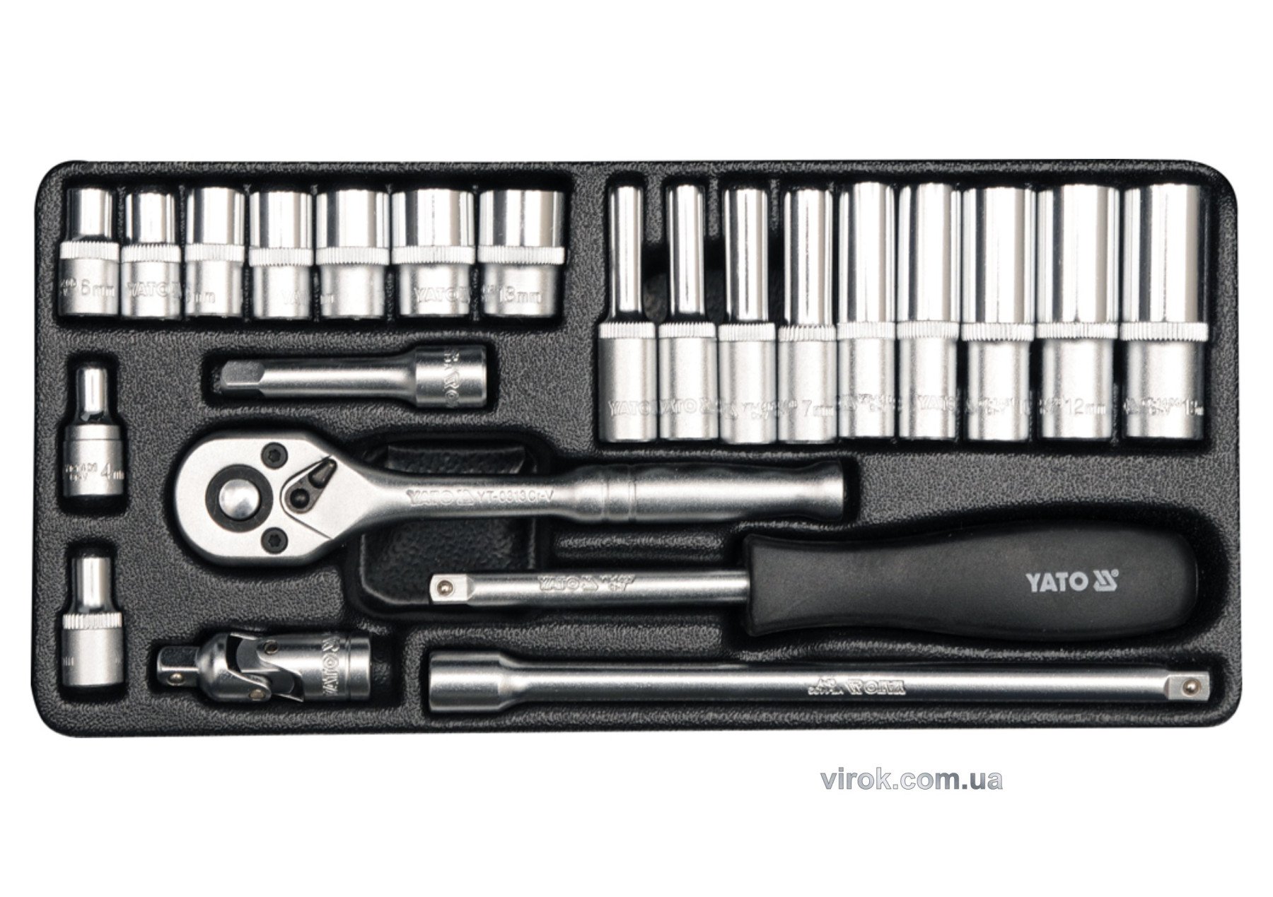 YATO Набір головок торцевих YATO : квадрат 1/4", М4-13 з інструментами. 23 шт.  | YT-14421