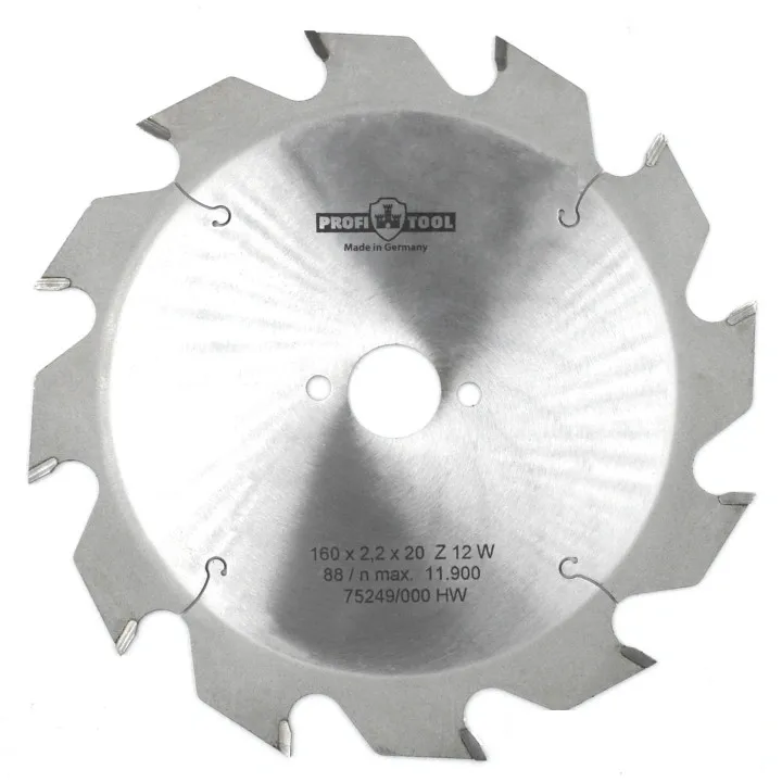 Диск пильный по дереву 160х2.2х1.4х20 мм, Z=12, форма зуба W (ATB), продольный рез PROFITOOL