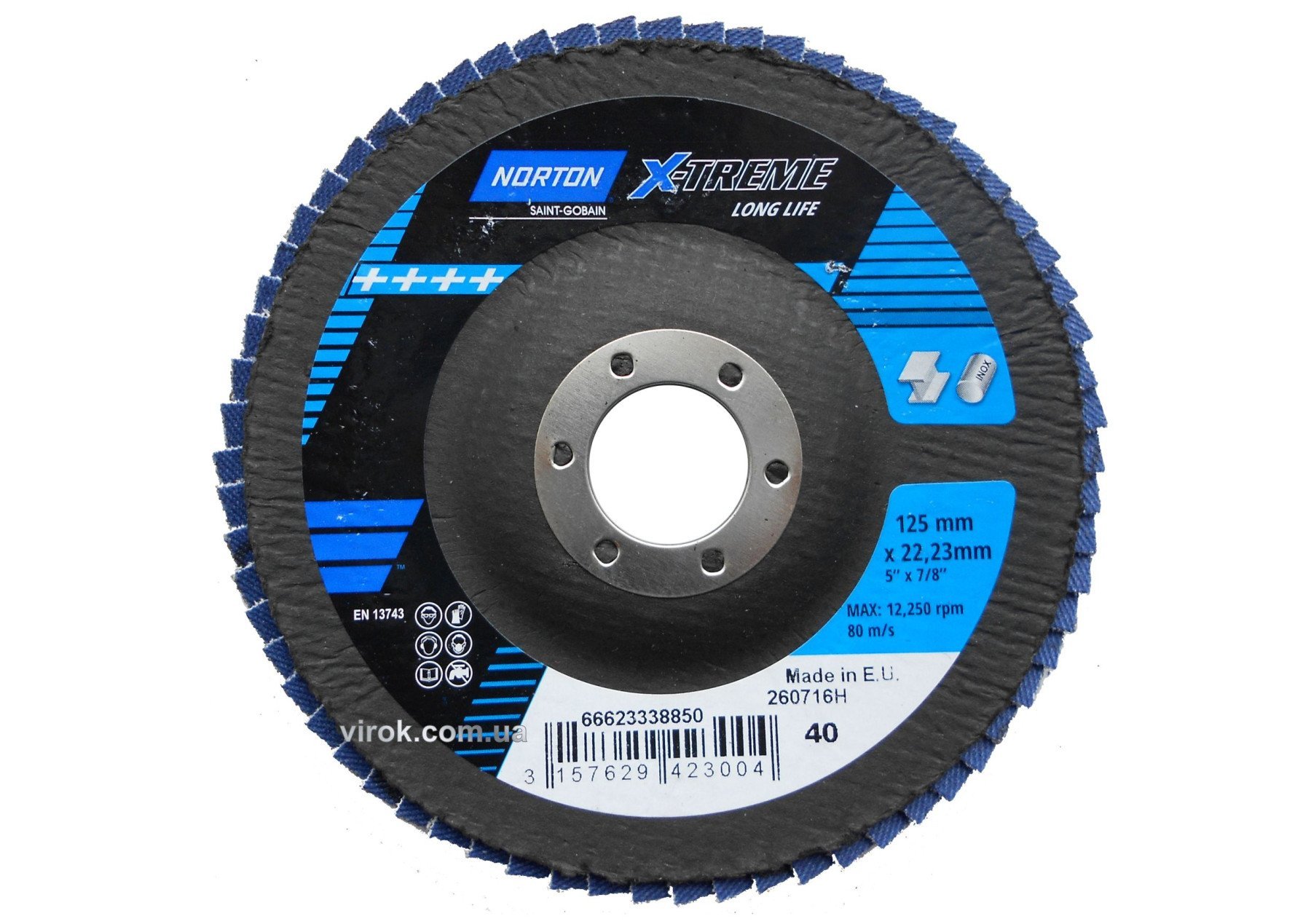 NORTON Круг пелюстковий шліфувальний VULCAN" X-TREME(метал+нерж.); Ø= 125/22 мм, Р 40 | 70V801