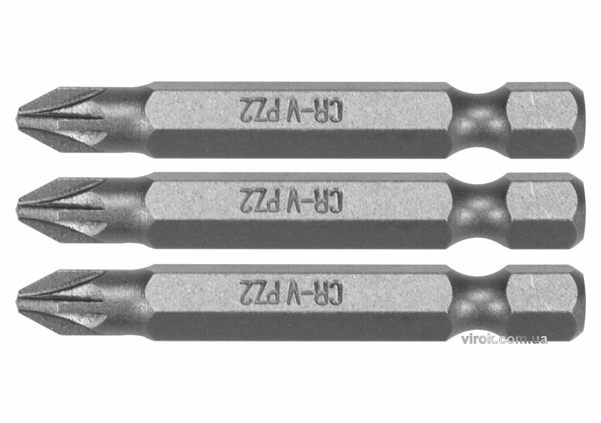 STHOR Насадка викруткова : Pozidriv PZ2 x 50 мм, HEX 1/4", Cr-V, 3 шт (DW) | 65476