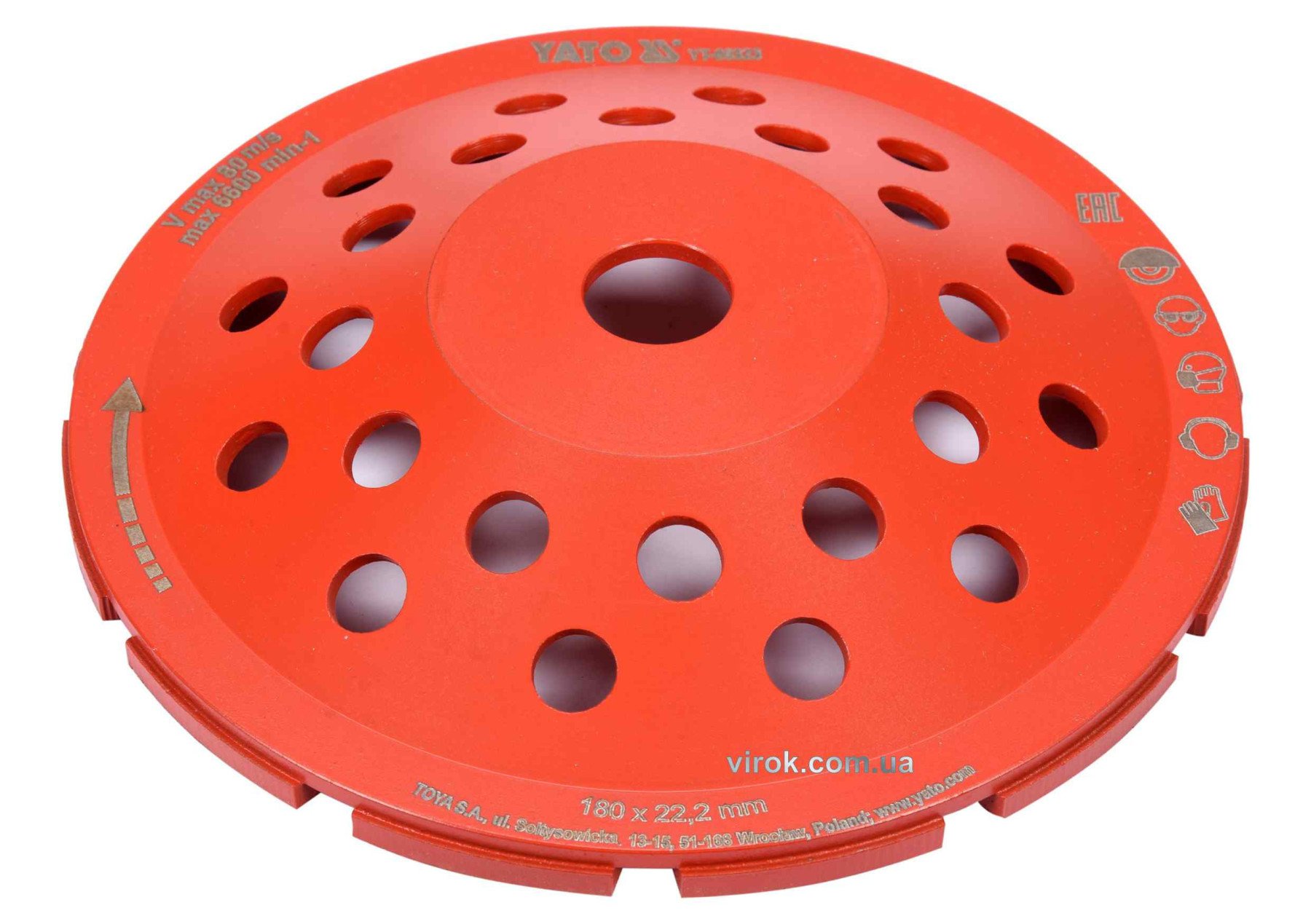 YATO Диск шліфувальний алмазний YATO : 180 х 22.2 мм, 6600 об/хв, M14  | YT-60323