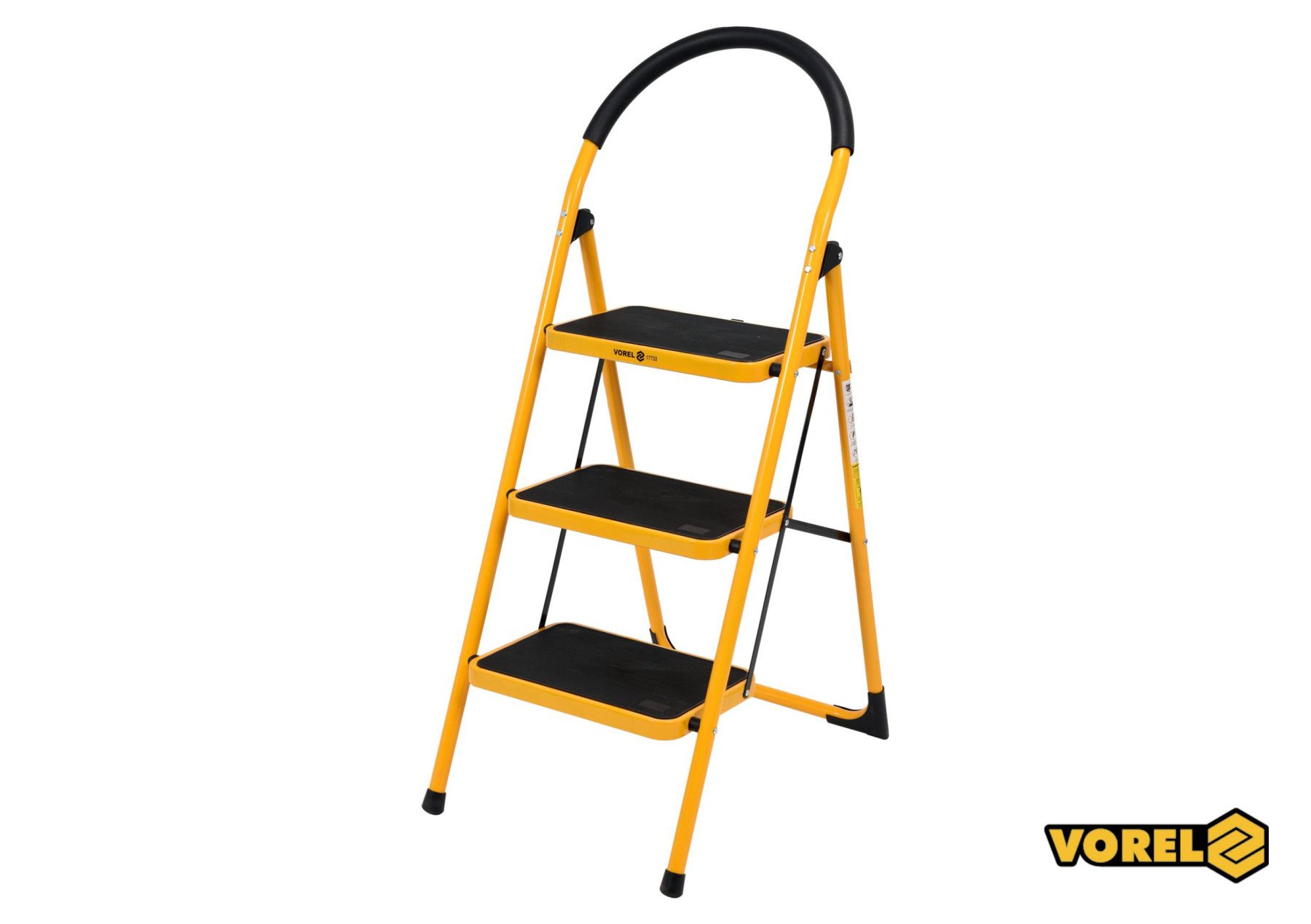 Драбина розкладна металева VOREL : 3 сходинки 36х26 см з антиковзальною прокладкою 115х47х65 см [2]