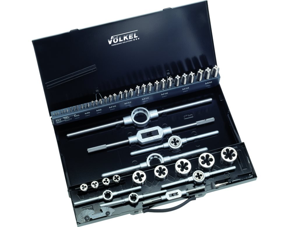 VÖLKEL Набір мітчик та плашок HSSE M М3-4-5-6-8-10-12-14-16-18-20 (металевий кейс)