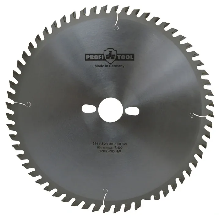 Диск пильный по дереву 254х3.2х2.2х30 мм, Z=60, форма зуба KW (ATB), продольный рез PROFITOOL