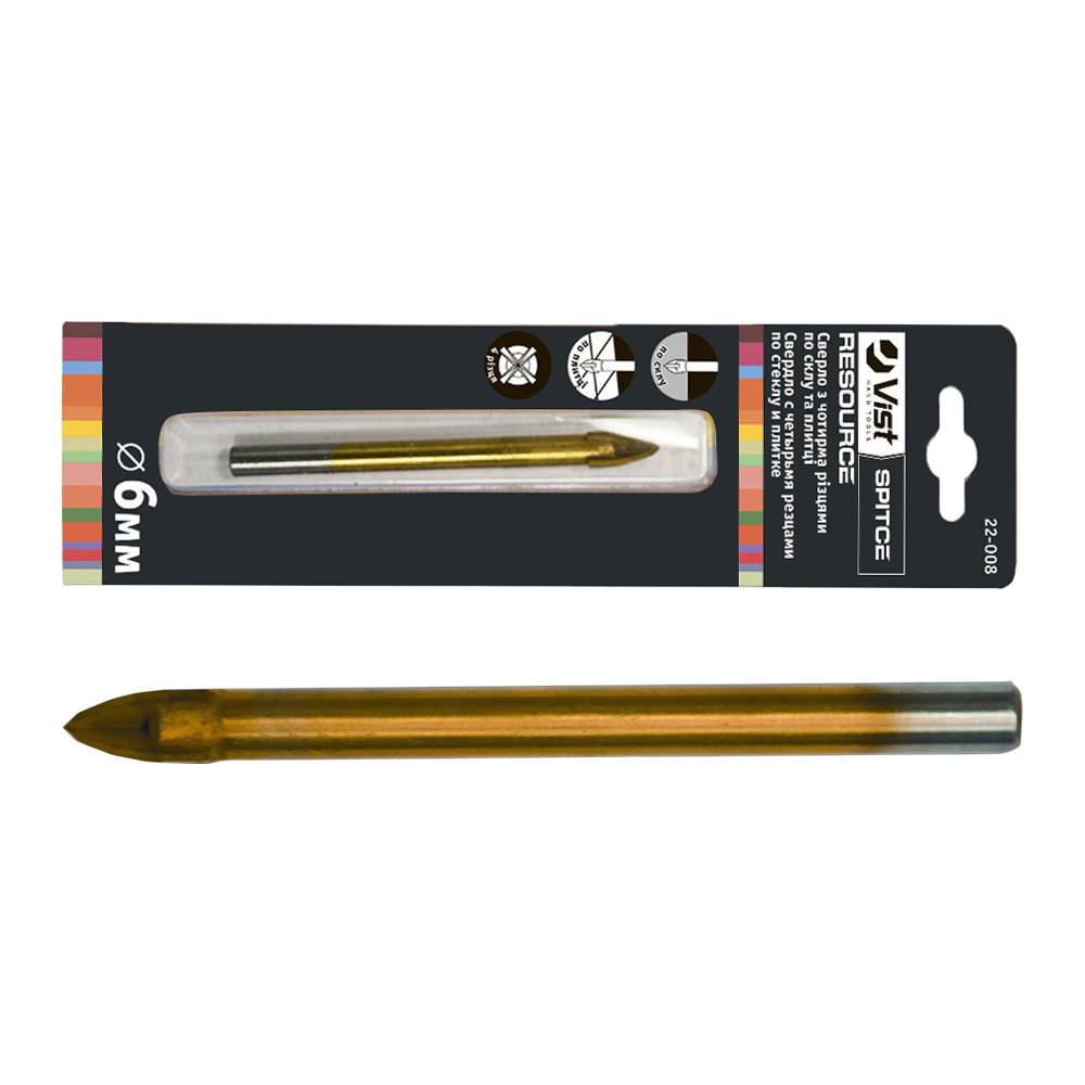 Свердло по склу і плитці, 4 різця, 8мм, Resource Spitce | 22-009