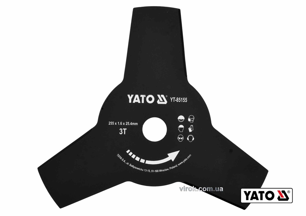 YATO Ніж 3-зубний YATO : Ø= 255 x 25.4 мм до газонокосарок YT-85001, YT-85003  | YT-85155