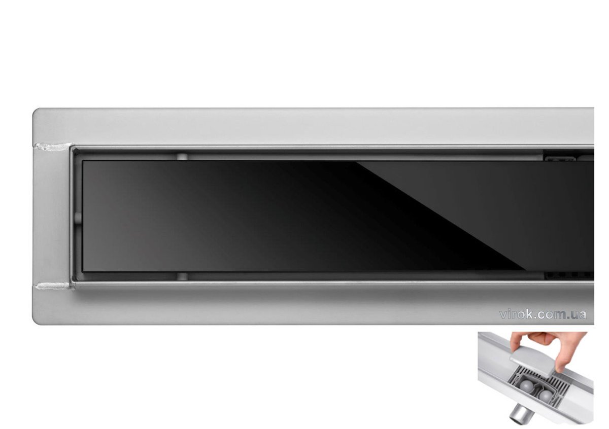 FALA Трап підлоговий для душу з нержавіючої сталі "BLACK GLASS" ; 80х 7х 7 см  | 75388