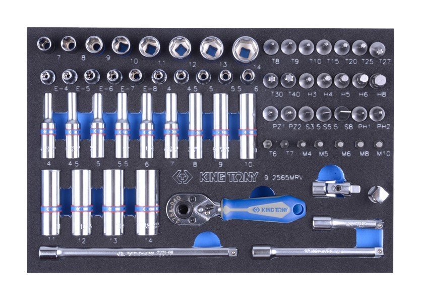 KING TONY Набор торцевых головок 1/4" с принадлежностями, ложемент, 65 предметов (EVA ложемент) | 9-