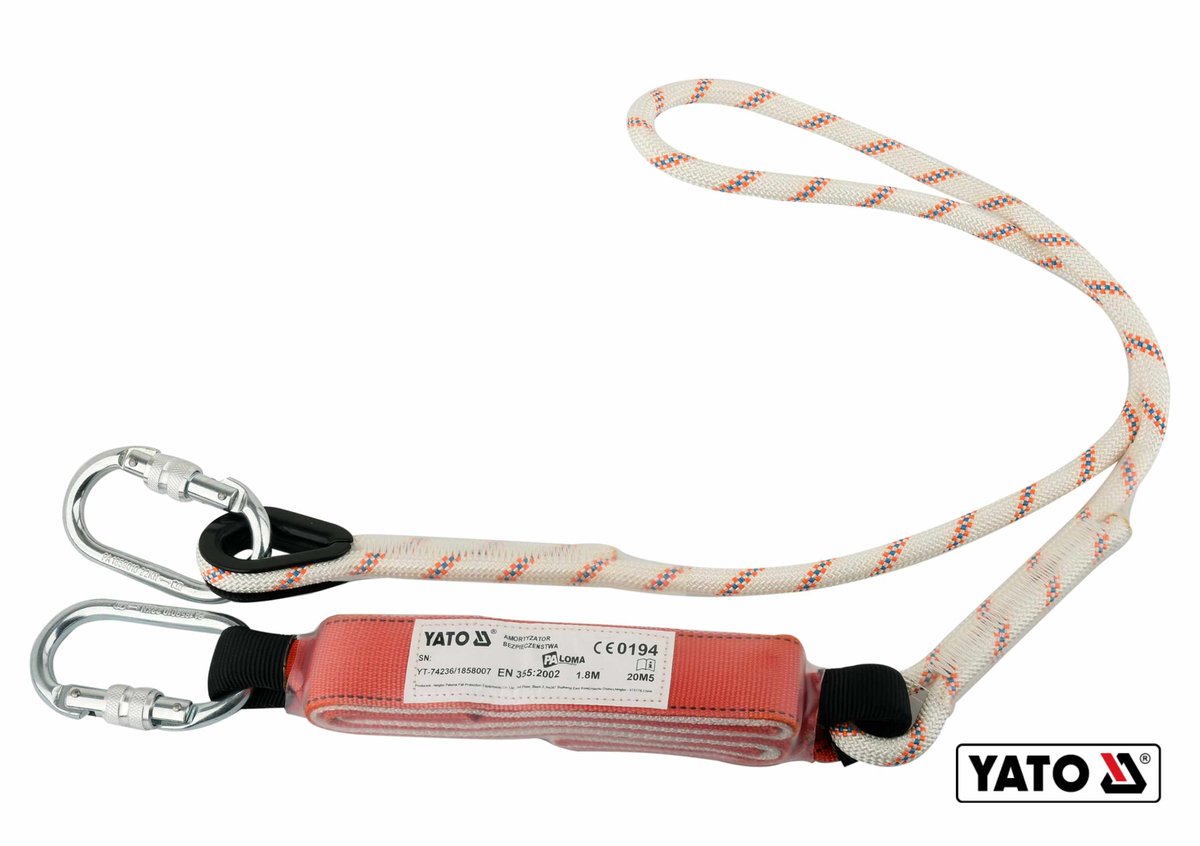 YATO Мотузка з амортизатором і 2 карабінами YATO : L= 1.8 м, Ø= 12 мм  | YT-74236
