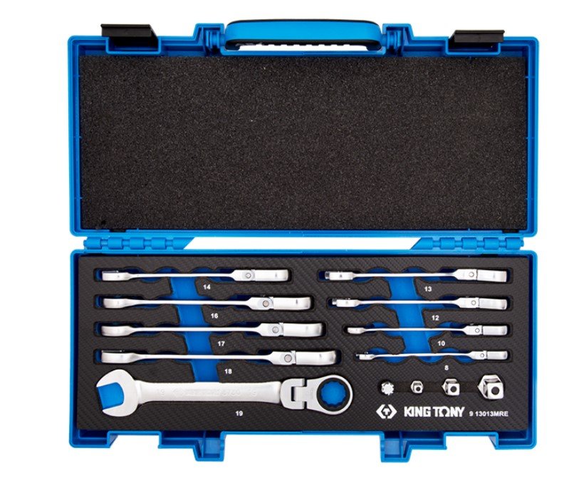 KING TONY Набор ключей комби с шарниром и трещеткой 13 шт. (8-19мм) кейс +EVA | 13013MRE