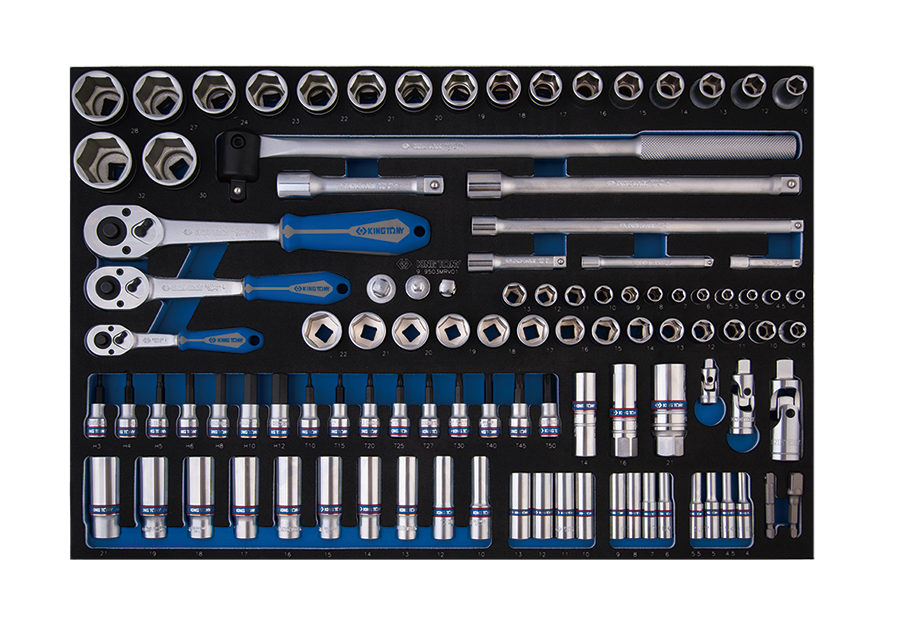 KING TONY Набор торцевых головок 1/4, 3/8 и 1/2 дюйма с принадлежностями, 103 предмета, ложемент | 9