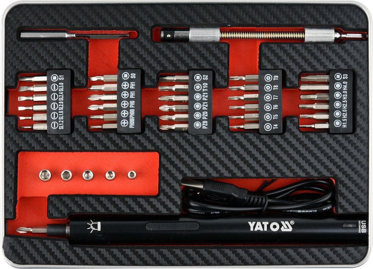 YATO Викрутка акумул. з набором біт YATO : Li-Ion 3.6В 450 мАгод, LED-підсвітка, HEX-1/4", CrV, 39шт