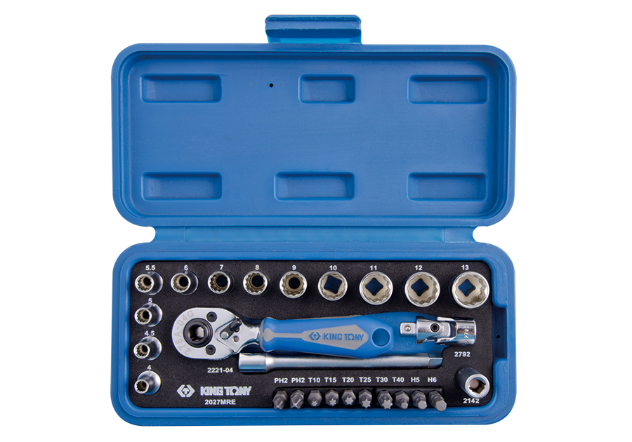 KING TONY Набор головок 1/4" 27 ед. 12-ти гранные (4-14mm) | 2027MRE