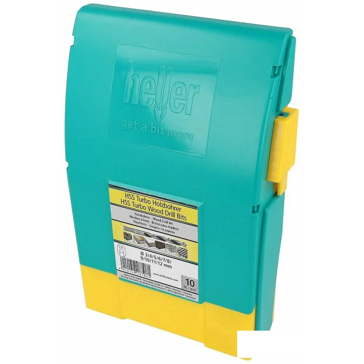 Набор сверл HELLER по дереву 3/4/5/6/7/8/9/10/11/12 мм, 10 шт, пластиковая кассета (24646)
