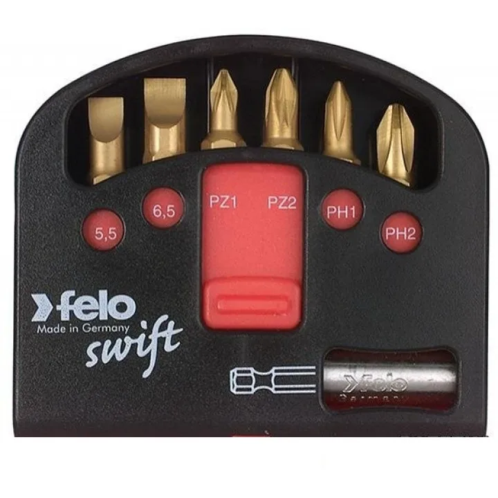 Набор бит Swift TiN 25 мм 5.5х1 / 6.5х1.2 / PZ1 / PZ2 / PH1 / PH2 + магнитный держатель, 7шт.