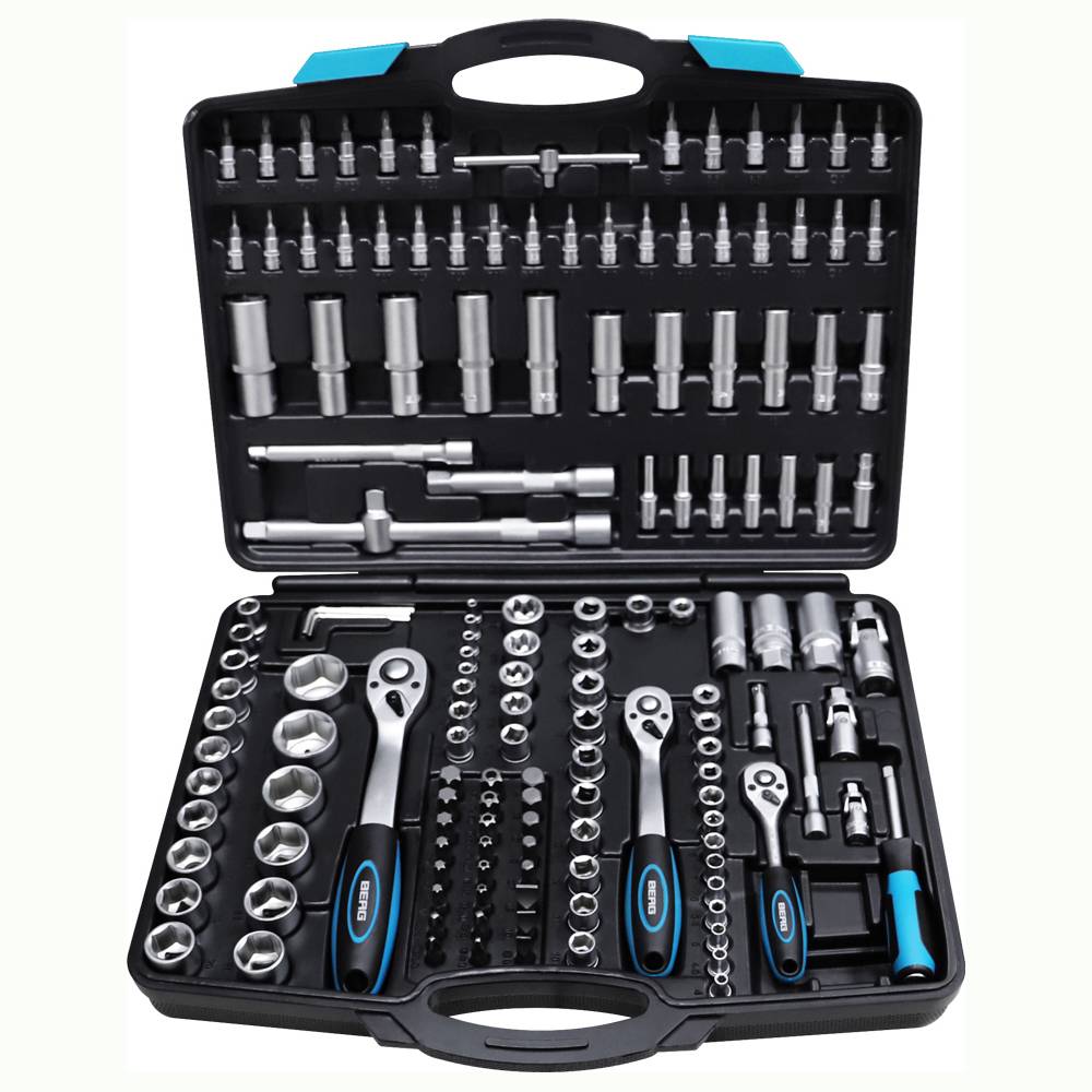 Набір головок та насадок 1/4, 3/8, 1/2 (4-32мм), Cr-V, 150шт Berg | 52-120