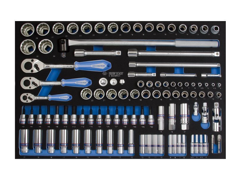 KING TONY Набор торцевых головок 1/4" 3/8" 1/2". 103 предмета. (EVA ложемент) | 9-9003MRV
