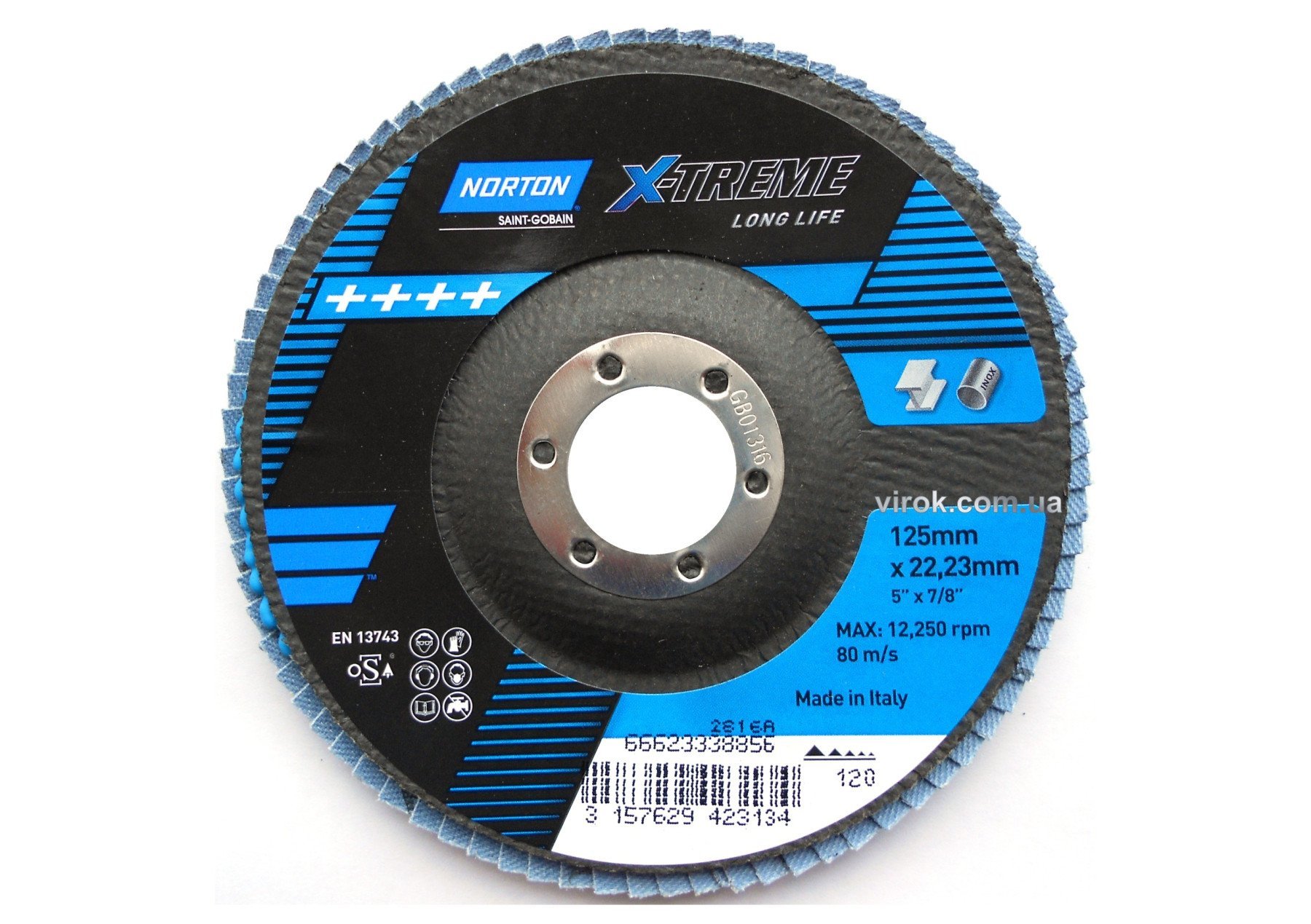 Круг пелюстковий шліфувальний NORTON VULCAN" X-TREME(метал+нерж.); Ø= 125/22 мм, Р 120