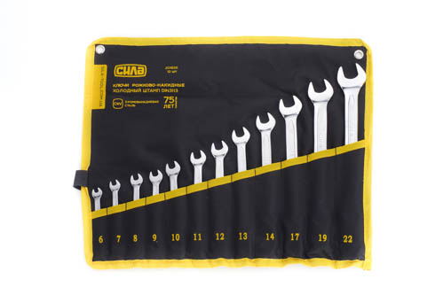 Набор ключей рожково - накидных CrV 6-19, 22мм (15шт) ( холодныйштамп DIN3113) СИЛА