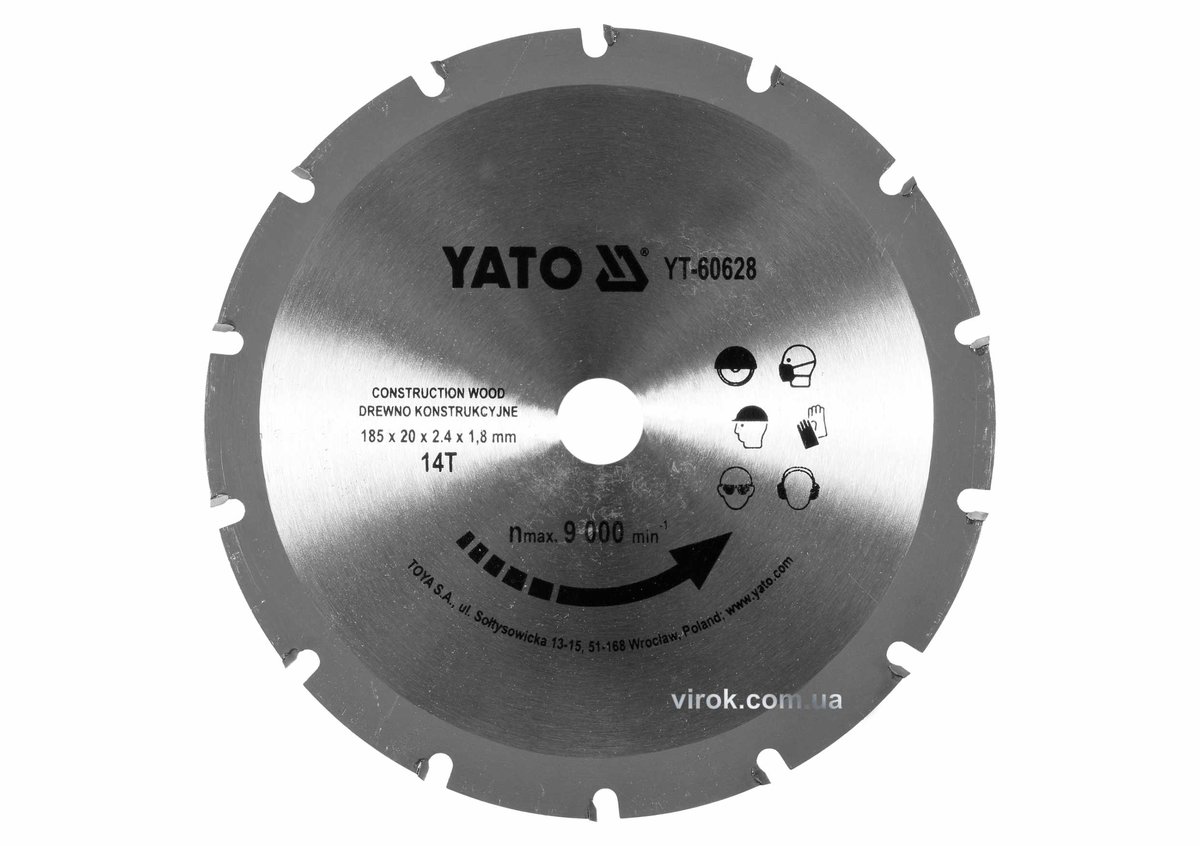 YATO Диск пиляльний по дереву з цвяхами: Ø= 185х2.4x20 мм, 14 зубців, R.P.M до 9000 1/хв