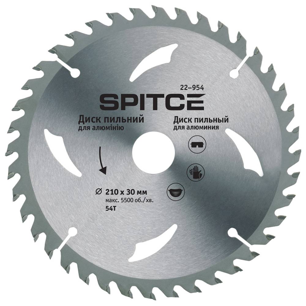 Диск пильний для алюмінію 210/30 54T Spitce | 22-954