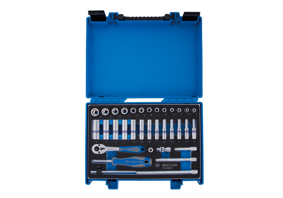 KING TONY Набор головок 1/4" 34 ед. 6-ти гранные, (4-14mm) | 2534MRV
