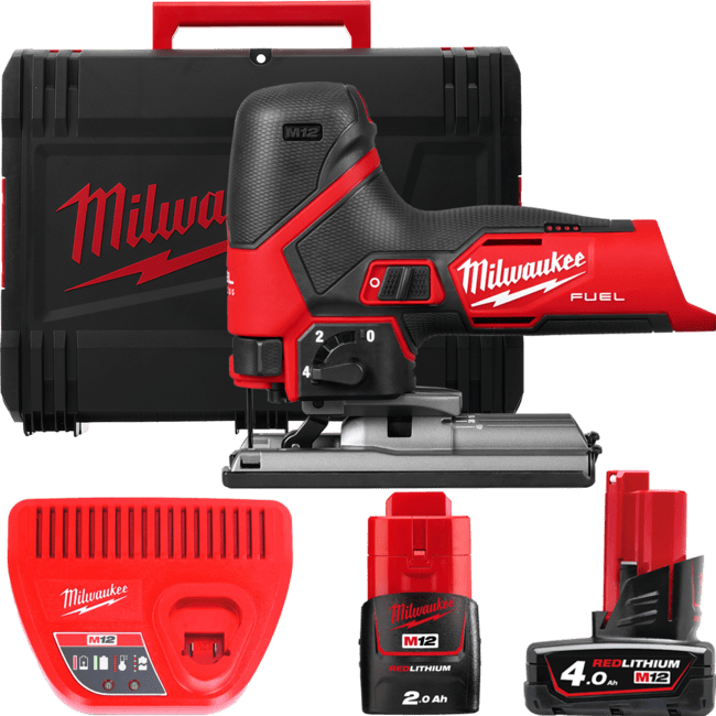MILWAUKEE Лобзик акумуляторний, M12 FJS-422X (заряд.пристрій, 1 ак.Х2Аг, 1 ак.Х4Аг,HDкейс)