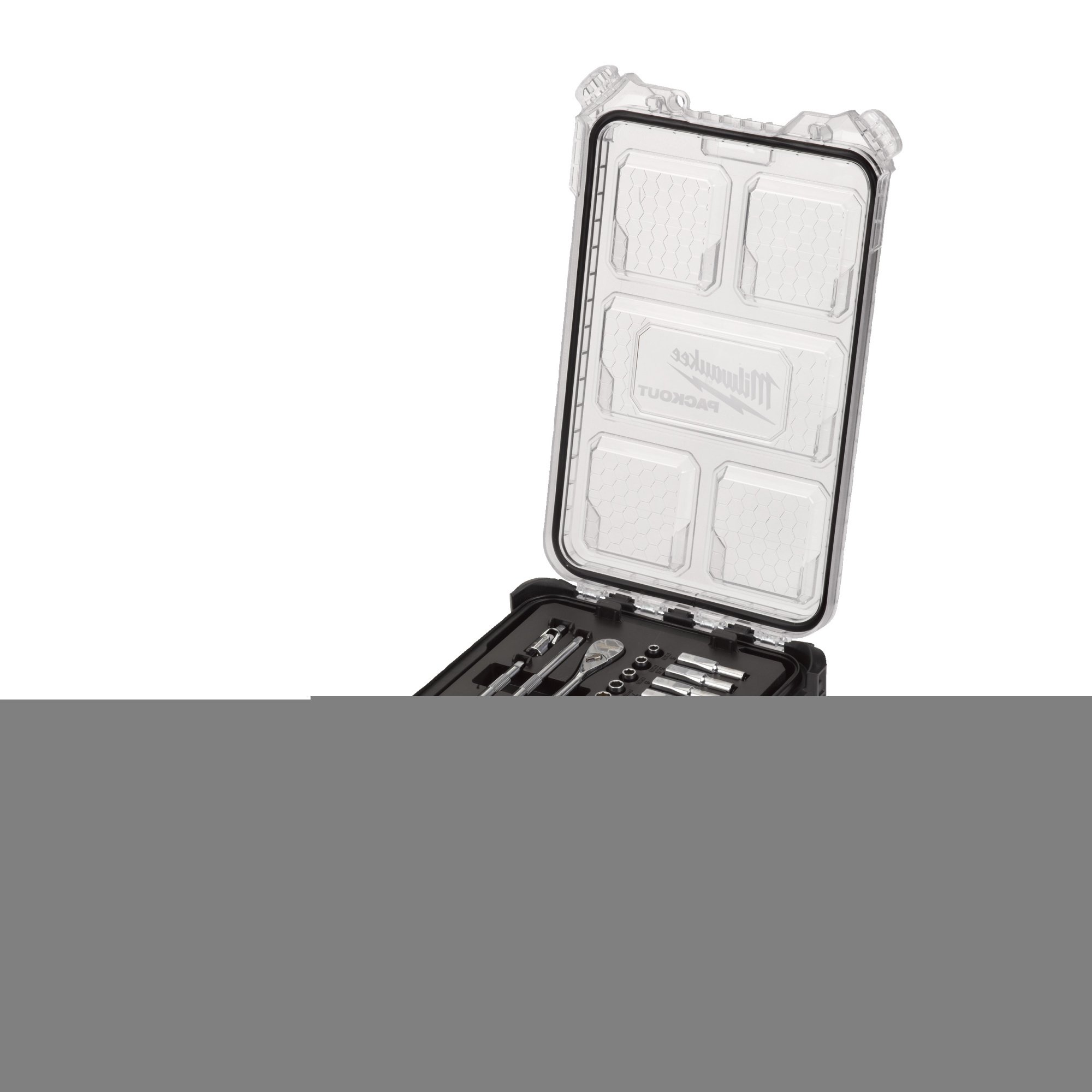 MILWAUKEE Набор метрических головок с трещоткой 1/4˝в компактном тонком органайзере PACKOUT™ - 28 ед