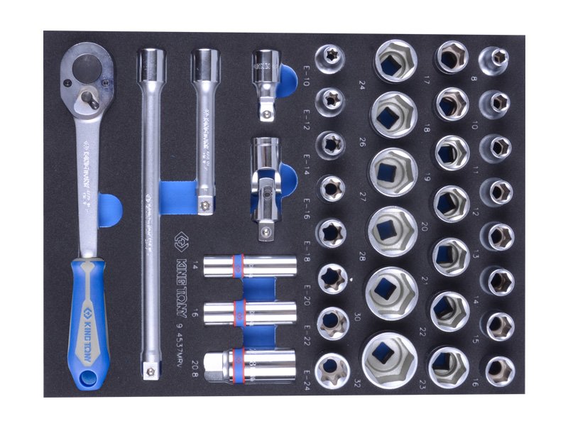 KING TONY Набор торцевых головок 1/2" с принадлежностями, ложемент, 37 пр. (EVA ложемент) | 9-4537MR